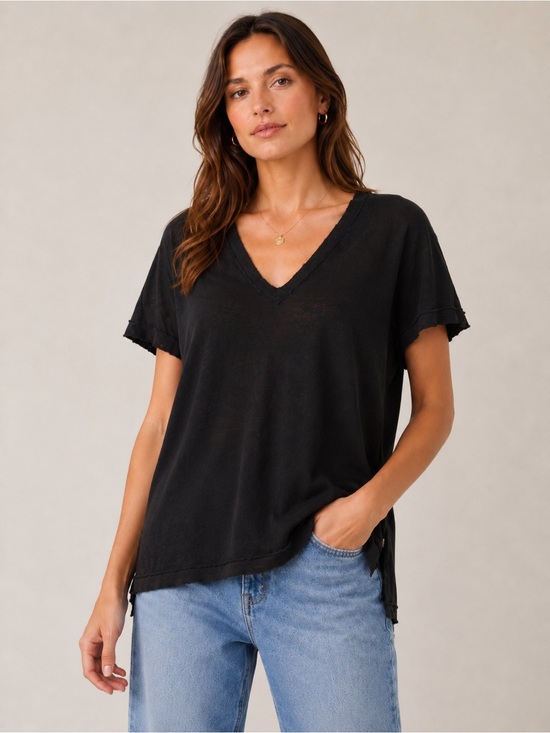 Project Social T Tops - 🖤 Project Social T Oversized V-Neck Tee | Black | Size Large | Side Slits